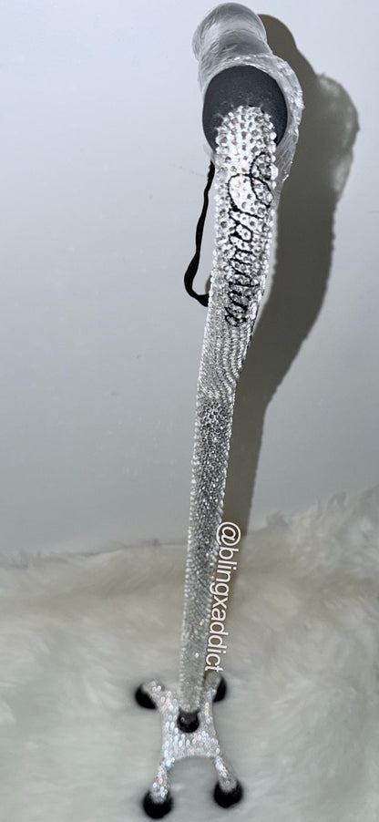 Crystal Bling Quad Foldable Walking Cane | Ergonomic Grip Handle | Supports Up to 350 lbs | Adj. Height to 6’5” |  Name Option