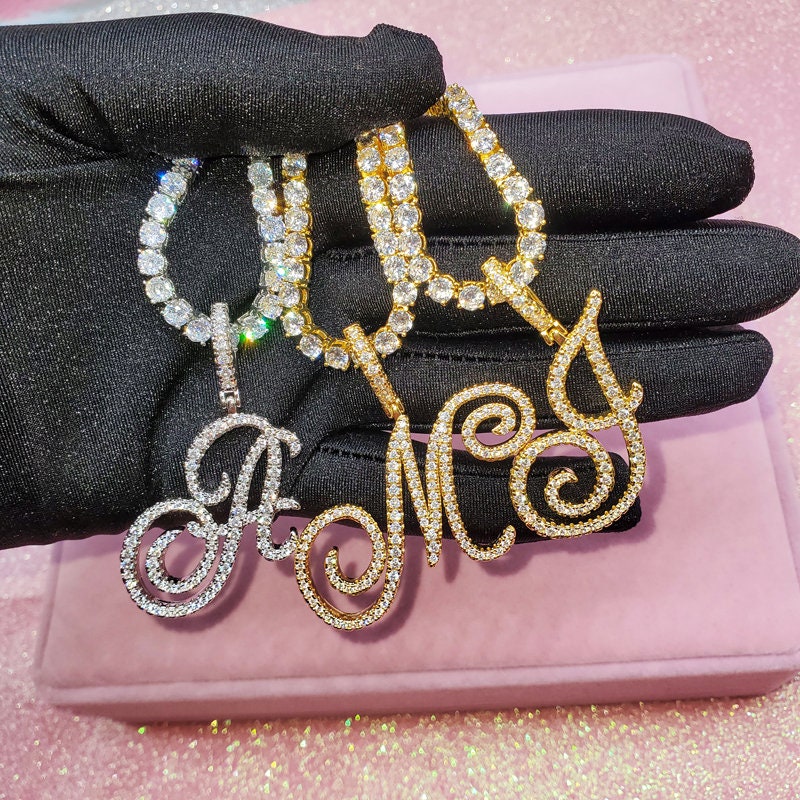 Alphabet Bling CZ Initial Tennis Chain Necklace