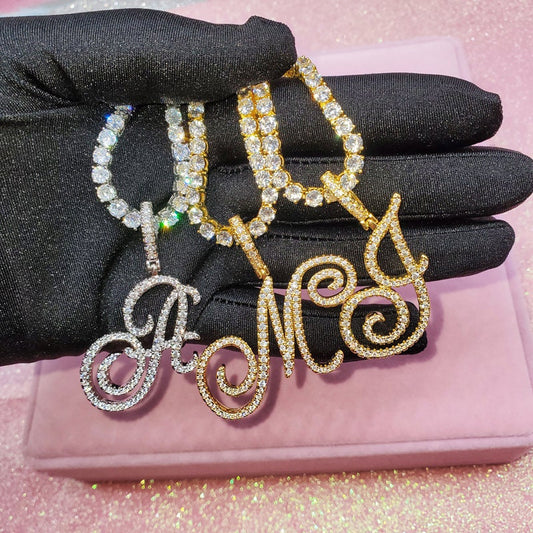 Alphabet Bling CZ Initial Tennis Chain Necklace
