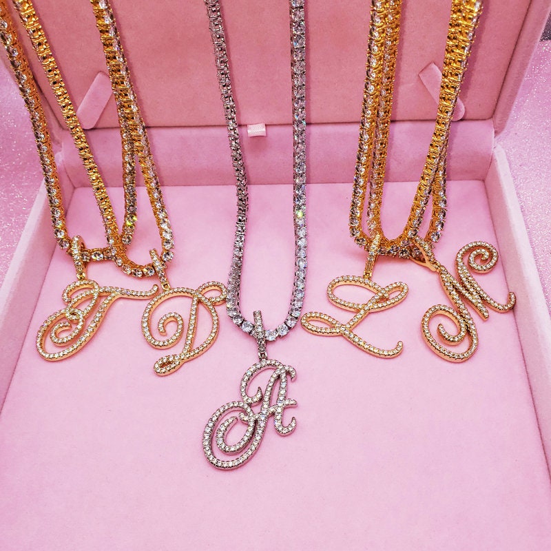 Alphabet Bling CZ Initial Tennis Chain Necklace