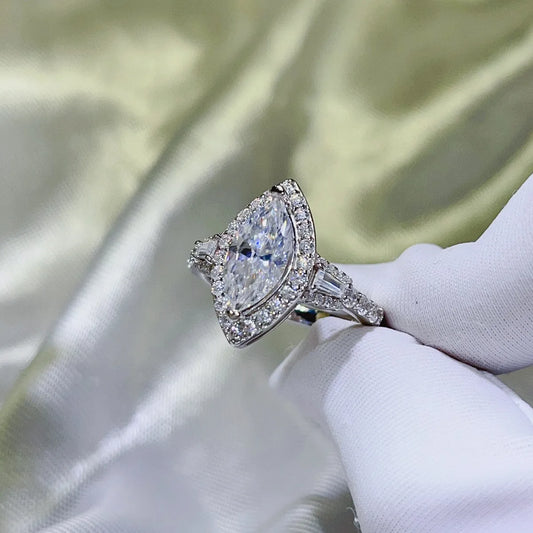 Stellar Grace | 2 Carat Marquise Moissanite Ring | 925 Sterling Silver - Bling Addict
