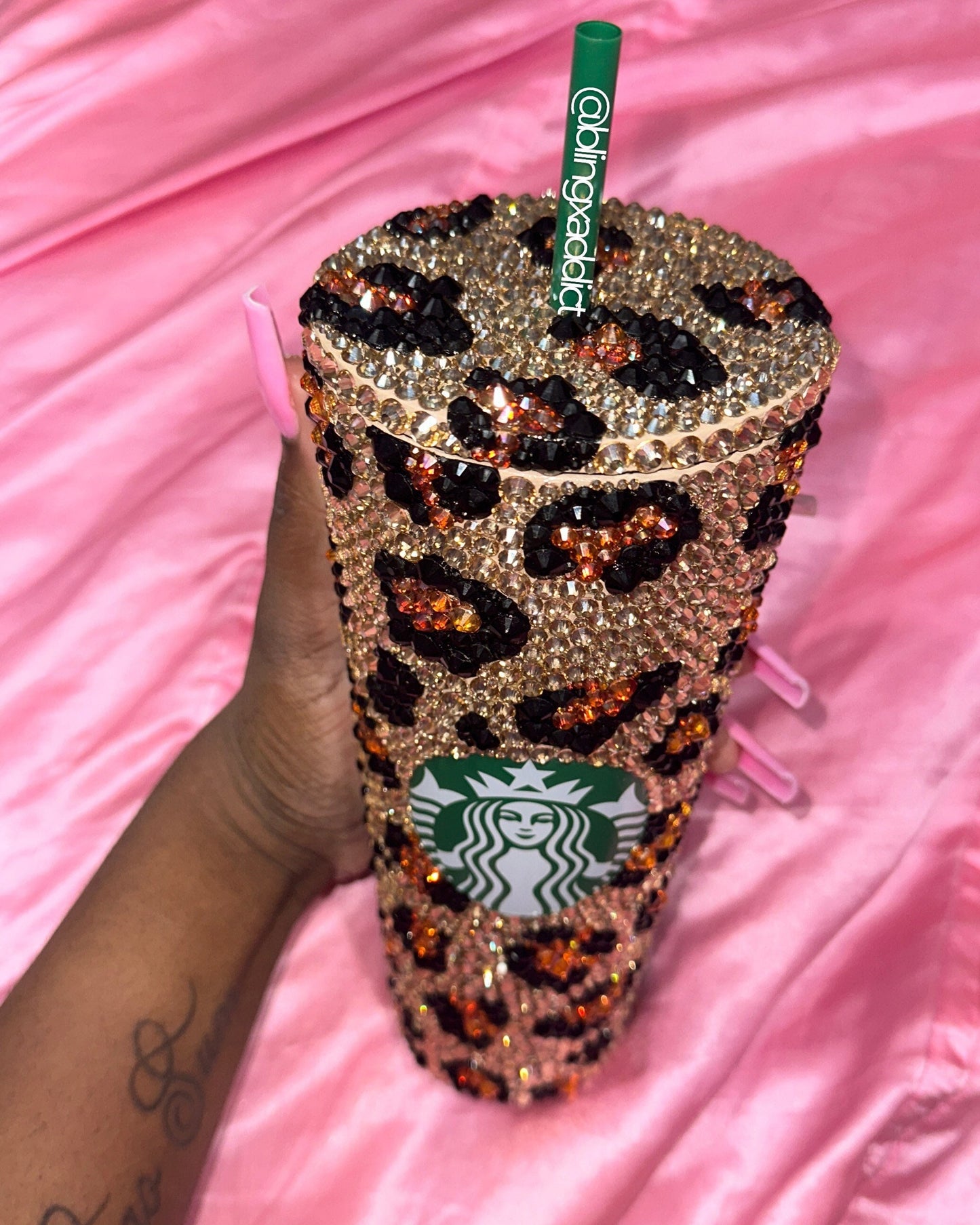 Crystal My Spots Custom Bedazzled Leopard Starbucks Tumbler: Rhinestone Bling Cup