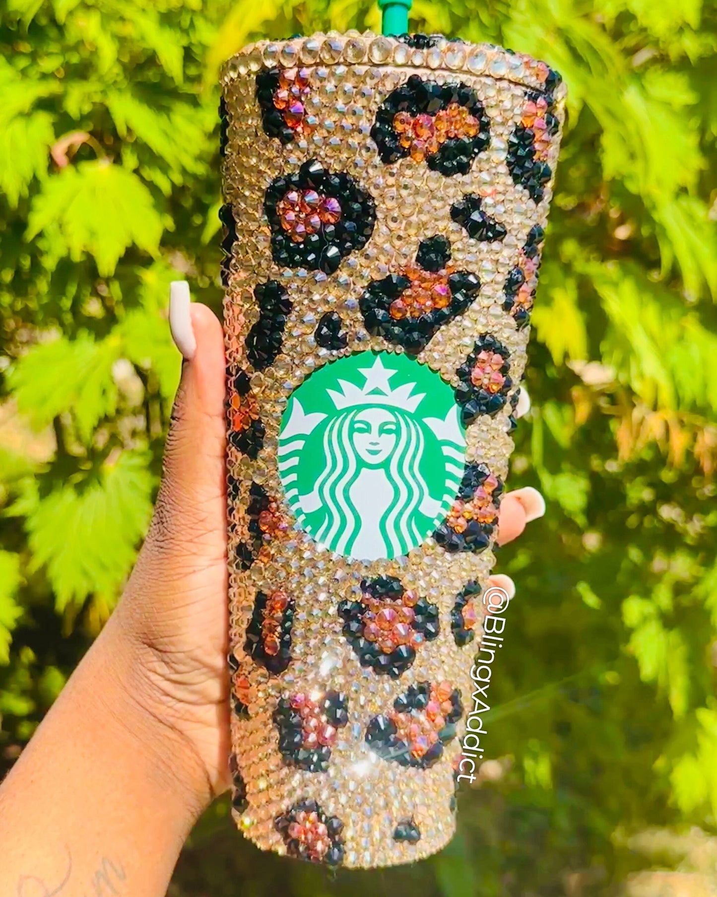 Crystal My Spots Custom Bedazzled Leopard Starbucks Tumbler: Rhinestone Bling Cup