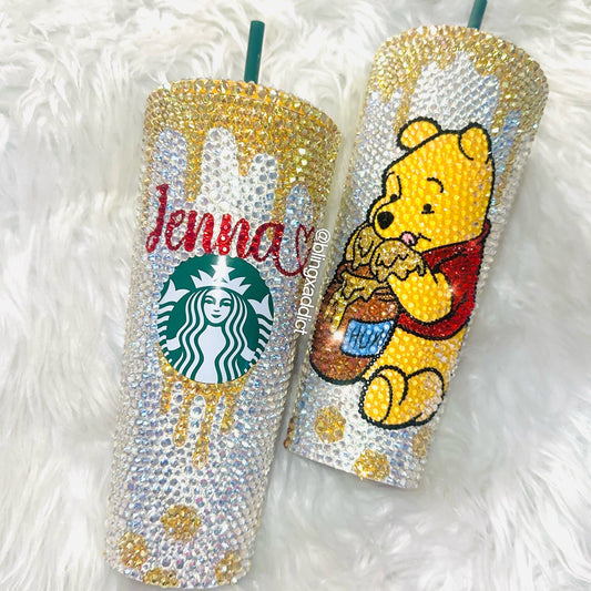 Winnie the Pooh Crystal Bling Tumbler | Hunny Bear Cup - Bling Addict