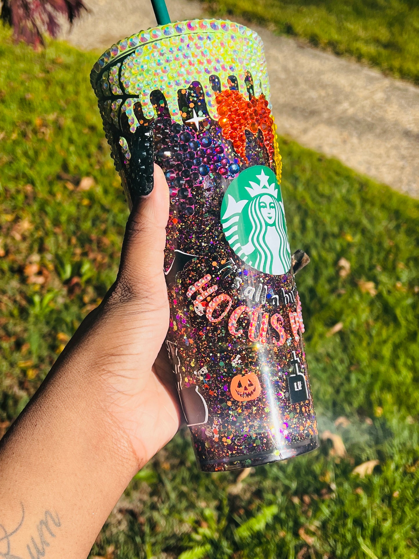 Hocus Pocus Snow Globe Starbucks Tumbler | 24oz Crystal Bling Cup - Bling Addict