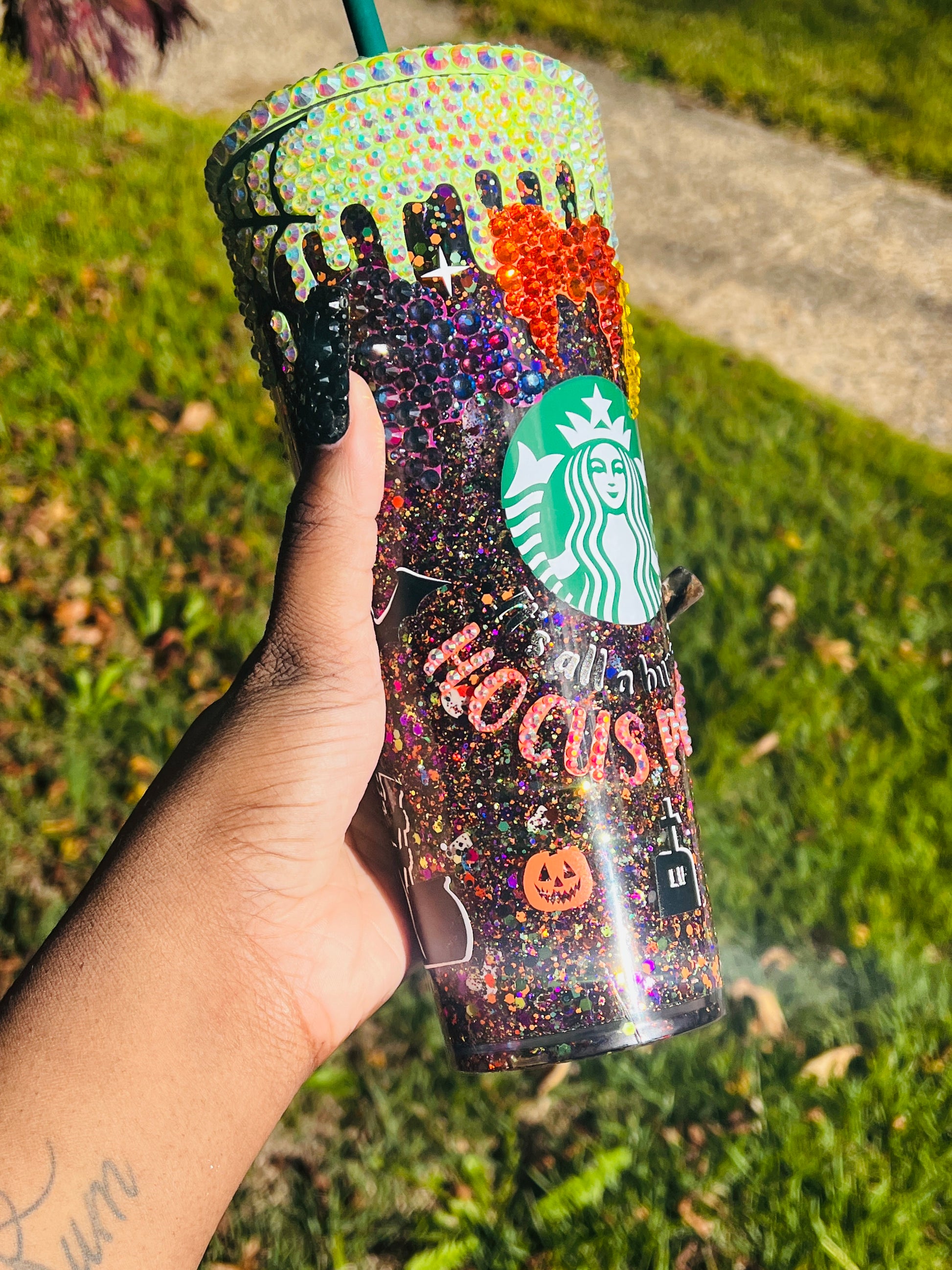 Hocus Pocus Snow Globe Starbucks Tumbler | 24oz Crystal Bling Cup - Bling Addict