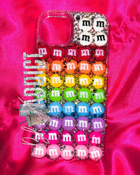 Candy Pop | Rainbow Crystal Candy Bling Phone Case with M&M-Inspired Charms - Bling Addict