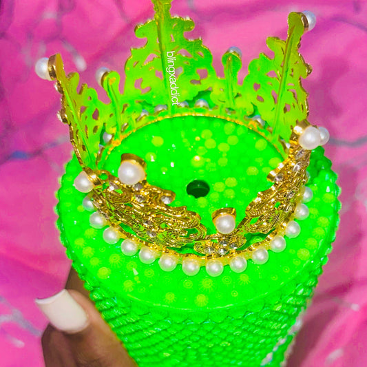 Queen Tingz - Neon Green Crown Crystal Starbucks Tumbler Cup - Bling Addict