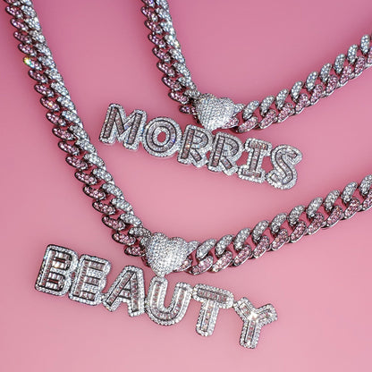 Crystal Swirl - Pink & Clear CZ Custom Cuban Link Chain