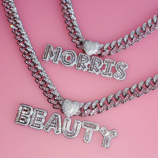 Crystal Swirl - Pink & Clear CZ Custom Cuban Link Chain