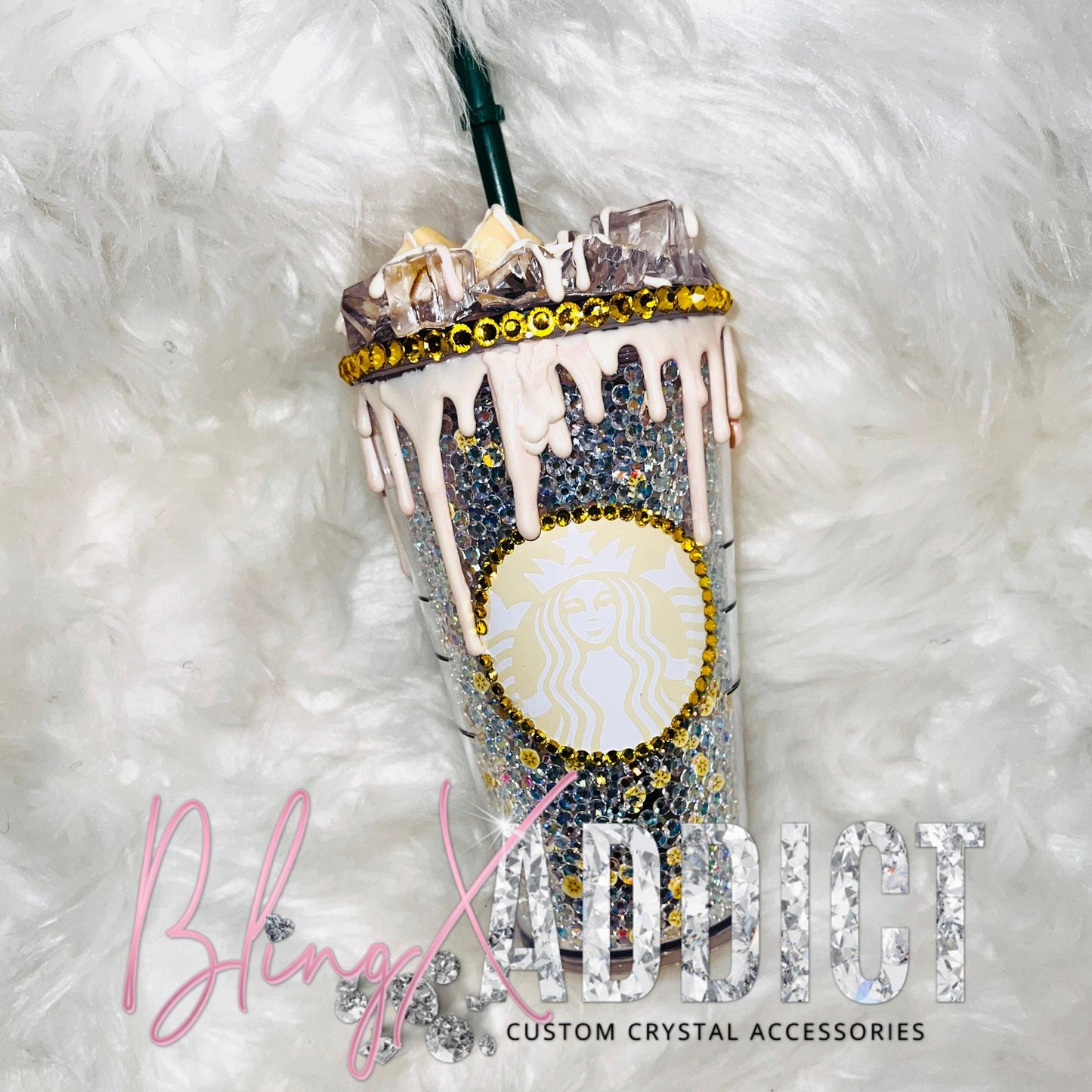 Crystal Starbucks Tumbler: Banana Crème Crush, Rhinestone Iced Coffee Cup
