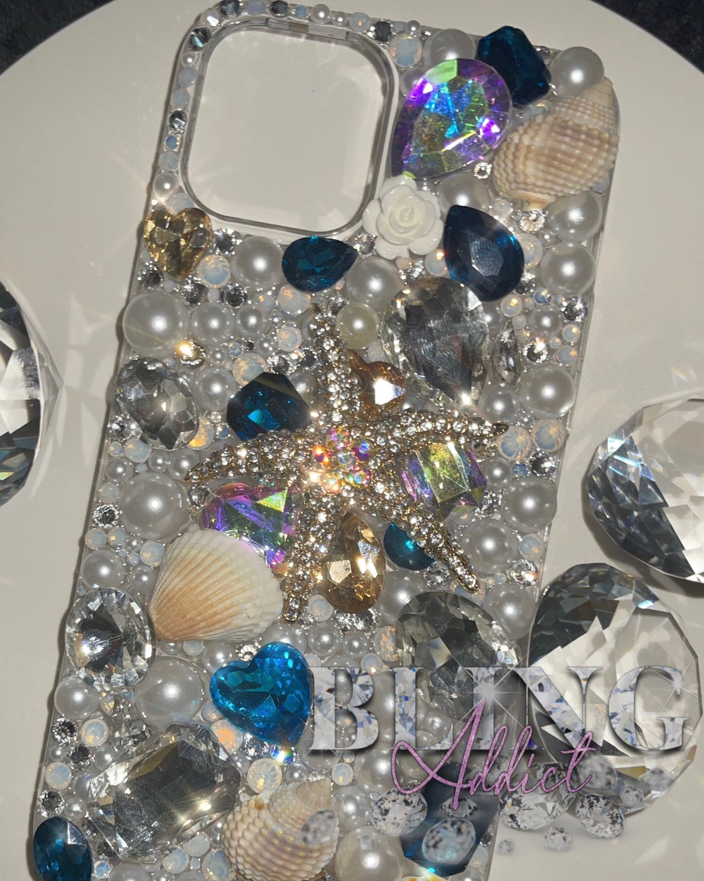 Bling Starfish Phone Case: Custom Seashells, Pearls & Gems