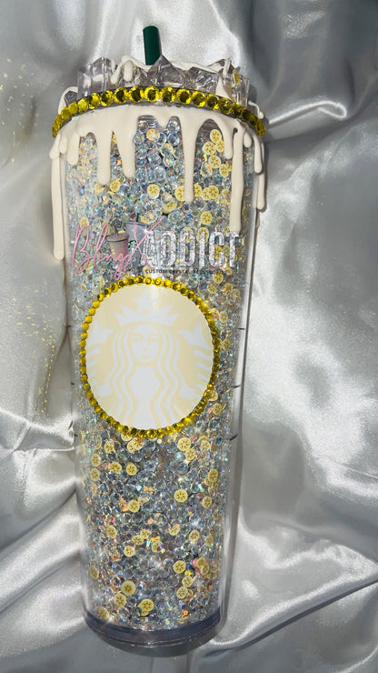 Crystal Starbucks Tumbler: Banana Crème Crush, Rhinestone Iced Coffee Cup