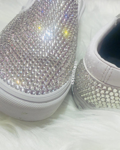 Fully Crystalized Bling Vans | Women’s Slip-On Sneakers for Birthday, Bridal & Event Wear
