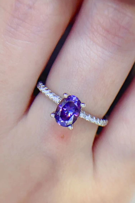 The Empress Violet Ring | 1 Carat Purple Oval Moissanite Ring | 925 Sterling Silver | Platinum Plated - Bling Addict