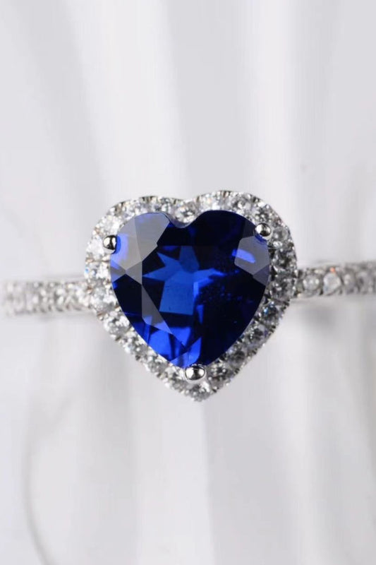 Midnight Devotion 2 Carat Deep Blue Heart Moissanite Side Stone Ring | 925 Sterling Silver Ring - Bling Addict