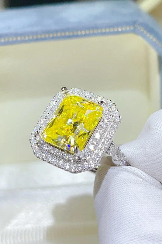Golden Prism | 2 Carat Yellow Moissanite Square Ring in 925 Sterling Silver - Bling Addict