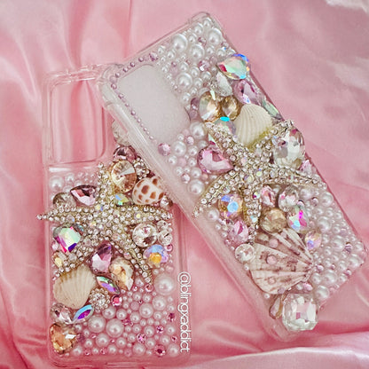 Bling Starfish Phone Case: Custom Seashells, Pearls & Gems
