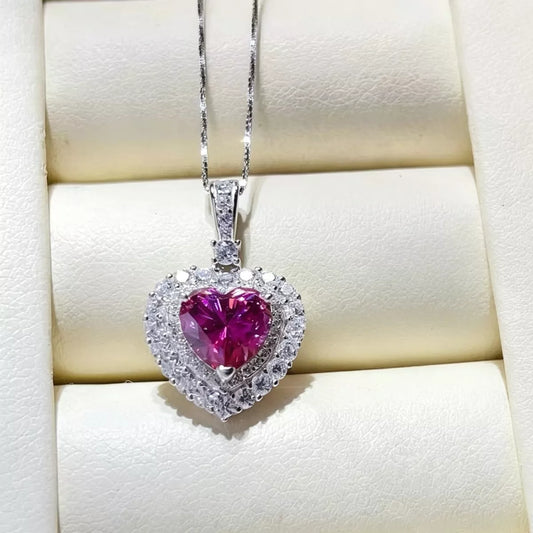 upid's Halo 1 Carat Pink Heart Moissanite Necklace | 925 Sterling Silver Heart Pendant Necklace - Bling Addict
