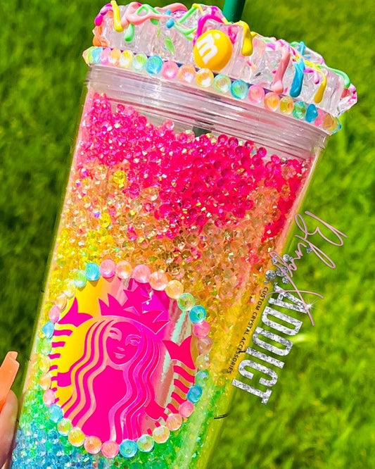 The ORIGINAL M&M Neon Rainbow Crystal Crush Starbucks Tumbler