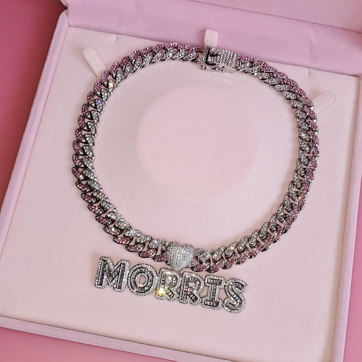 Crystal Swirl - Pink & Clear CZ Custom Cuban Link Chain