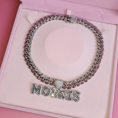Crystal Swirl - Pink & Clear CZ Custom Cuban Link Chain