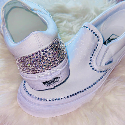 Custom Crystal Border Bling Vans Women’s Classic Slip-Ons