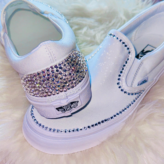 Custom Crystal Border Bling Vans Women’s Classic Slip-Ons