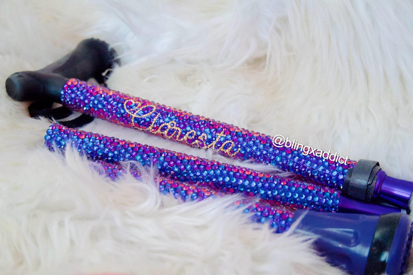 Crystal Bedazzled Foldable Walking Cane | Ergonomic Grip Handle | Supports Up to 350 lbs | Adjustable Height to 6’5” | Custom Name Option
