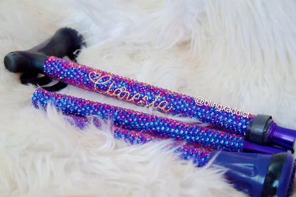 Crystal Bedazzled Foldable Walking Cane | Ergonomic Grip Handle | Supports Up to 350 lbs | Adjustable Height to 6’5” | Custom Name Option