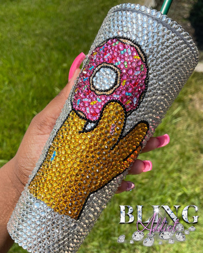 Simpsons Donut Lover Crystal Bedazzled Starbucks 24oz Tumbler Cold Cup