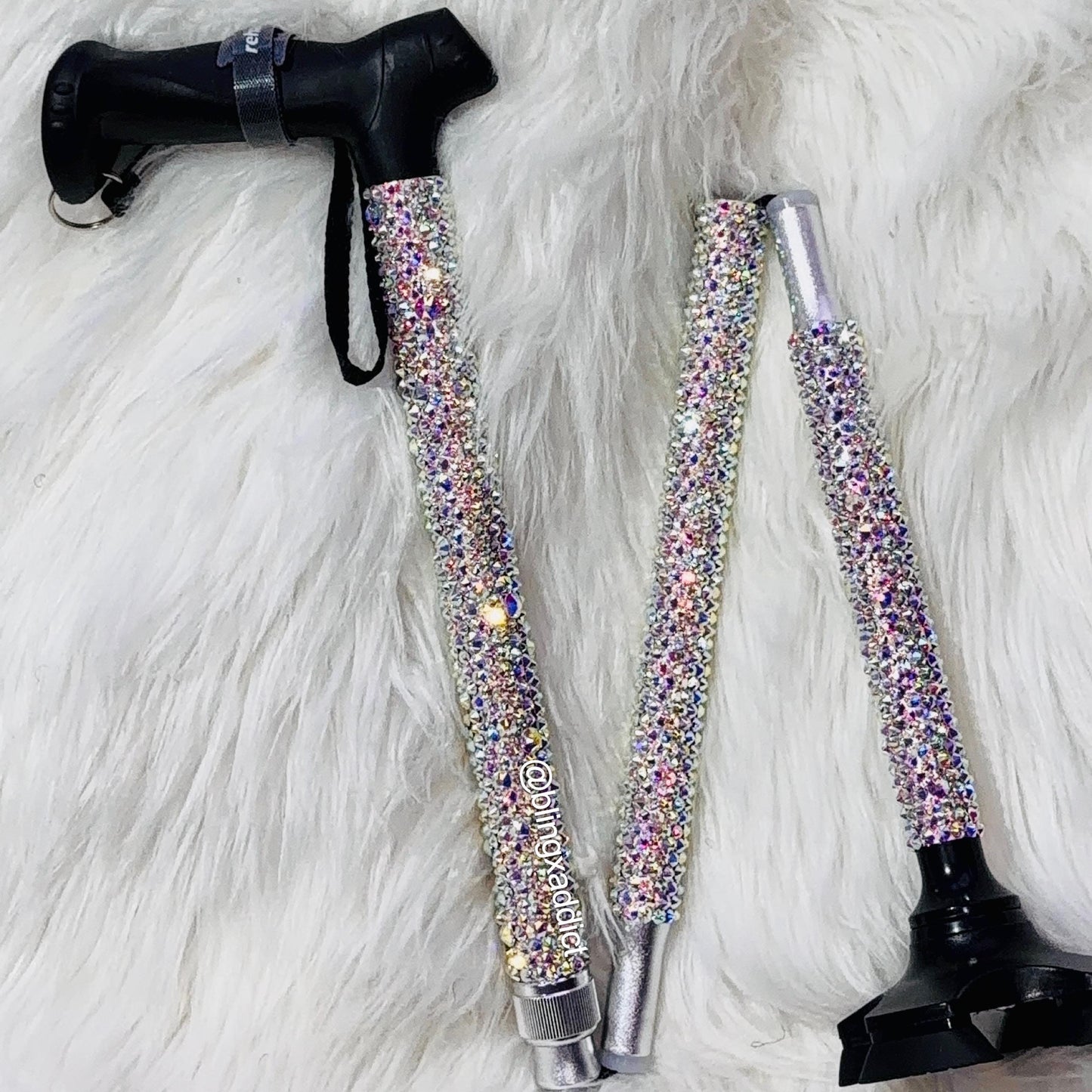 Bedazzled Foldable Pivot Walking Cane | Ergonomic Grip, Adjustable Height, 350 lbs Capacity, Up to 6”5 in Height
