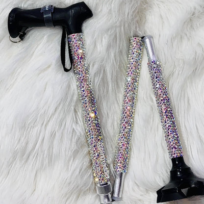 Bedazzled Foldable Pivot Walking Cane | Ergonomic Grip, Adjustable Height, 350 lbs Capacity, Up to 6”5 in Height