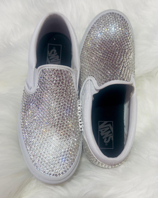 Fully Crystalized Bling Vans | Women’s Slip-On Sneakers for Birthday, Bridal & Event Wear