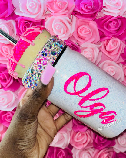 Sweet One Mason Jar Tumbler with Crystals | Bling Donut Cup | 16oz Insulated Metal Drinkware