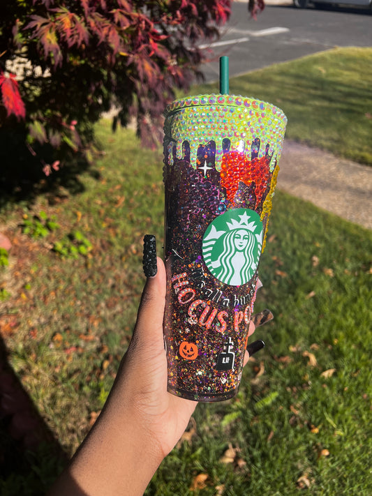 Hocus Pocus Snow Globe Starbucks Tumbler | 24oz Crystal Bling Cup - Bling Addict