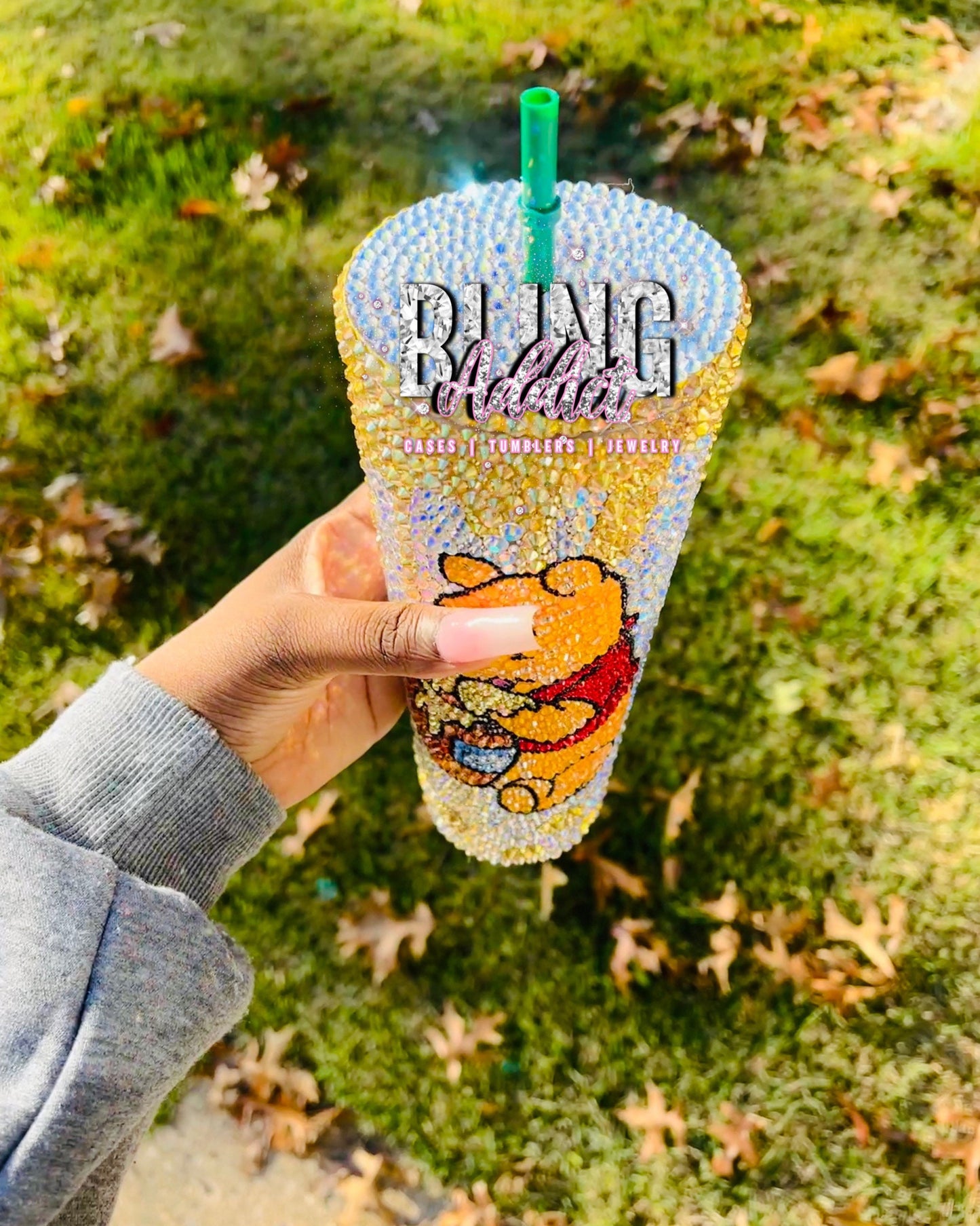 Winnie the Pooh Crystal Bling Tumbler Cup: Hunny Bear Starbucks Cup