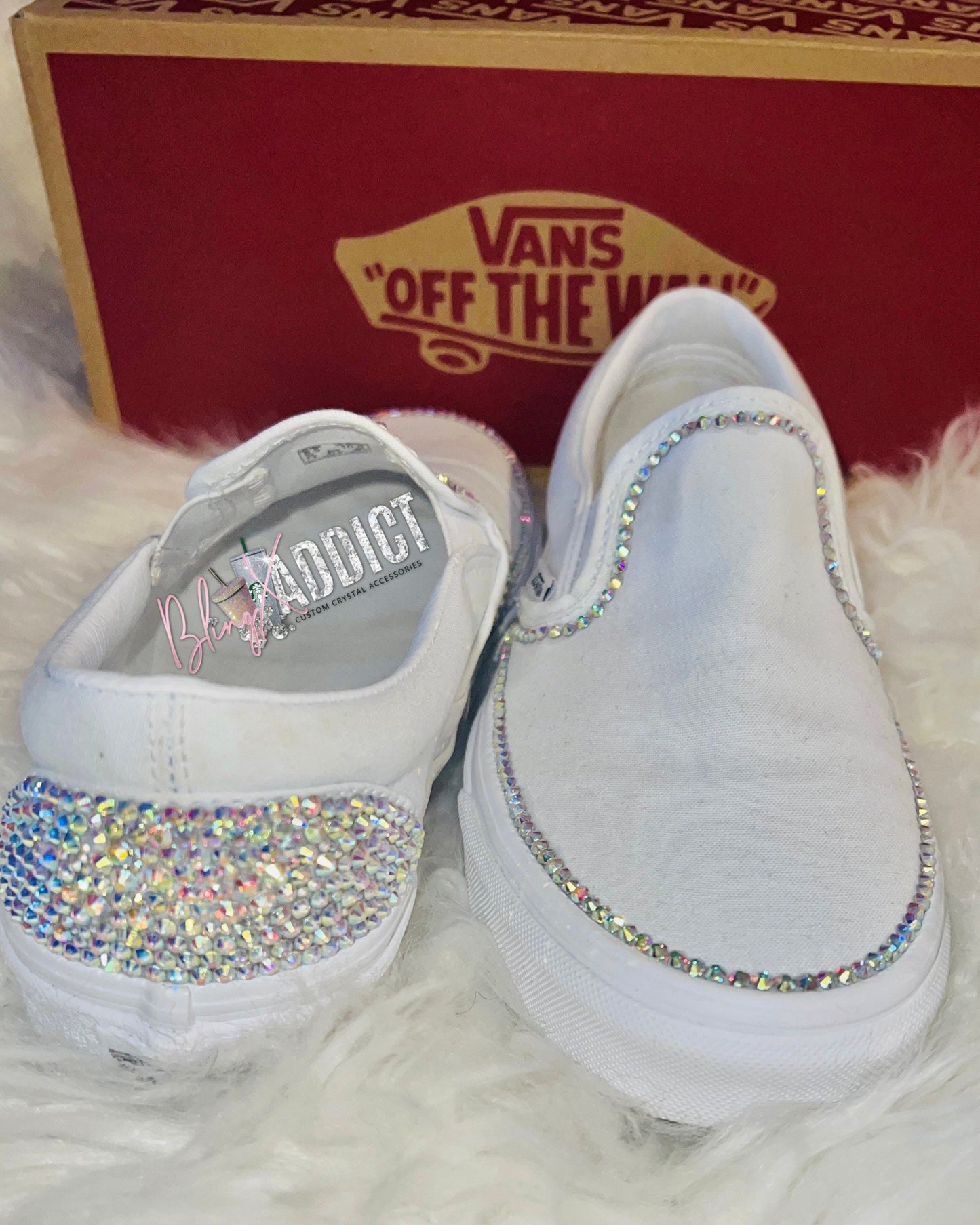 Custom Crystal Border Bling Vans Women’s Classic Slip-Ons