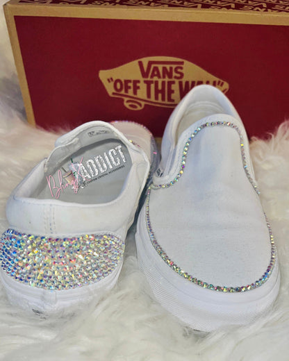 Custom Crystal Border Bling Vans Women’s Classic Slip-Ons