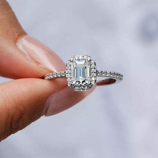 Crystal Haven | 1 Carat Square Halo Moissanite Ring | 925 Sterling Silver - Bling Addict