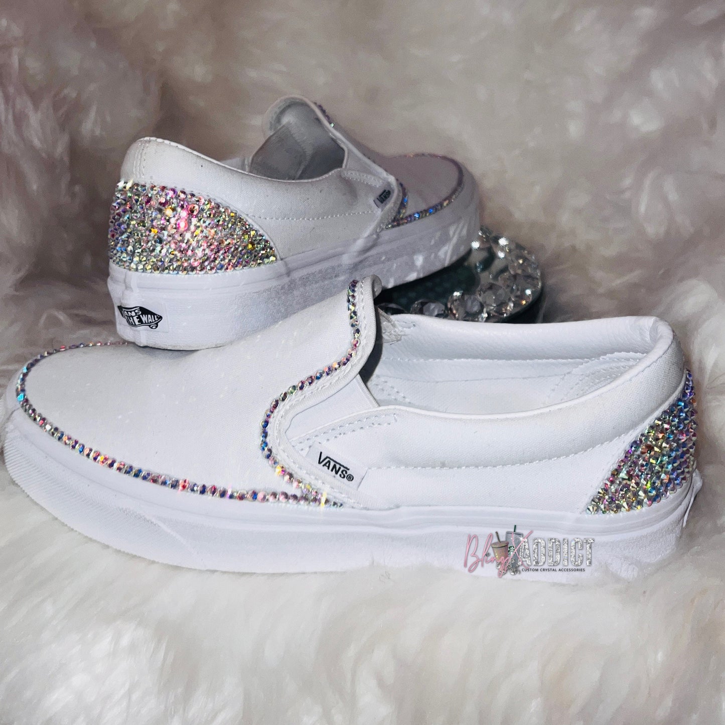 Custom Crystal Border Bling Vans Women’s Classic Slip-Ons