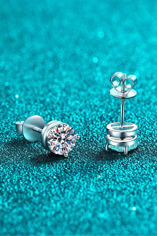 Luminous Essence | 2 Carat Moissanite Rhodium-Plated Stud Earrings - Bling Addict