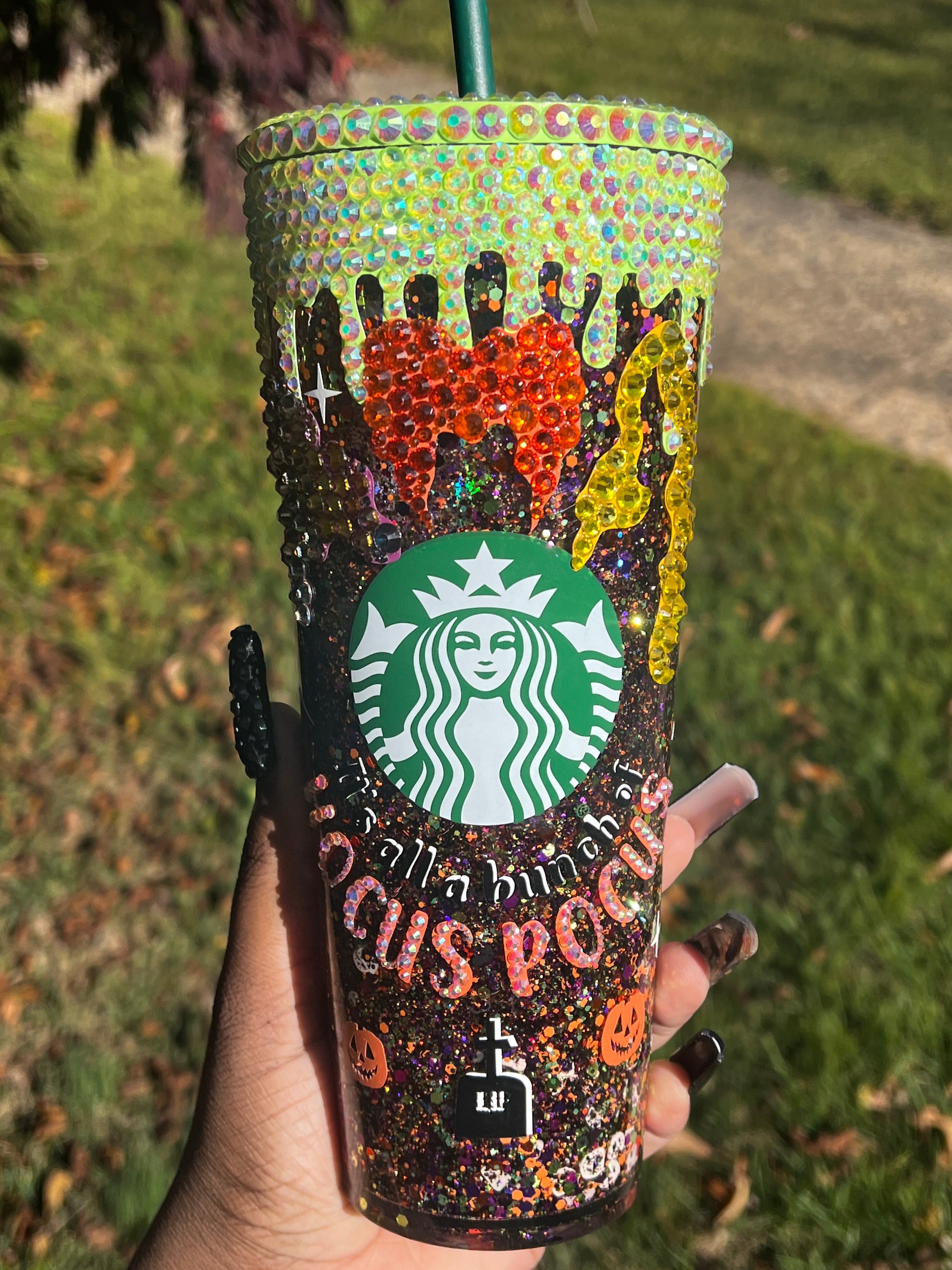 Hocus Pocus Snow Globe Starbucks Tumbler | 24oz Crystal Bling Cup - Bling Addict