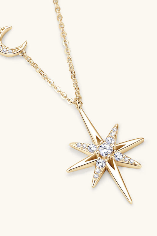 Moonlit Compass 0.28 Carat Moissanite North Star Necklace | 18K Gold-Plated 925 Sterling Silver Celestial Necklace - Bling Addict