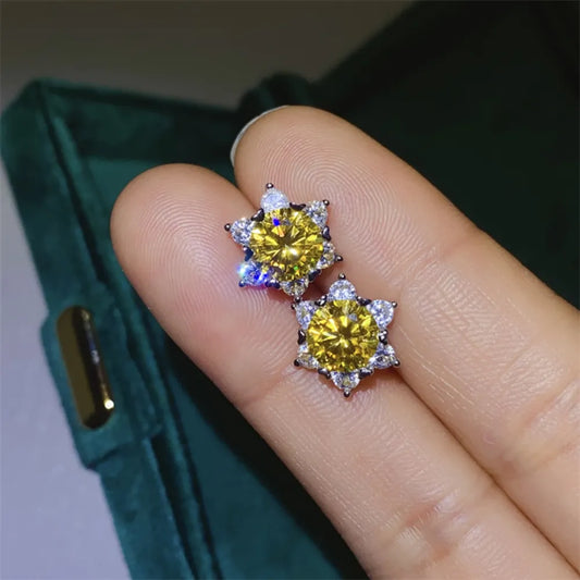Golden Blossom | 2 Carat Yellow Flower-Shaped Moissanite Stud Earrings - Bling Addict
