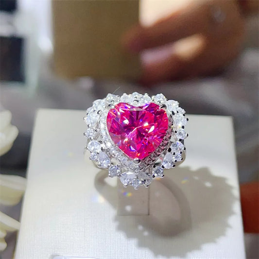 Electric Fuchsia | 5 Carat Hot Pink Heart-Shaped Moissanite Ring in 925 Sterling Silver - Bling Addict