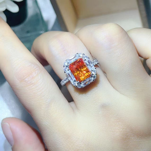 Amber Ember | 3 Carat Orange Moissanite Ring | 925 Sterling Silver - Bling Addict