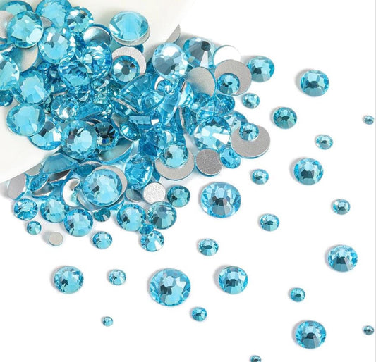 Aquamarine Glass Rhinestones | Blue Glass Flatback Rhinestones | SS6 SS8 SS10 SS12 SS16 SS20 SS30 | 1440 288 144 PCS