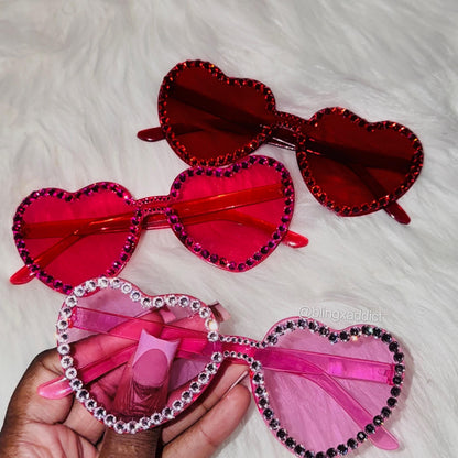 Heart Eyes Only | Blinged Heart-Shaped Sunglasses | Red, Pink and Hot Pink Rhinestone Rim | Valentines Day Glasses