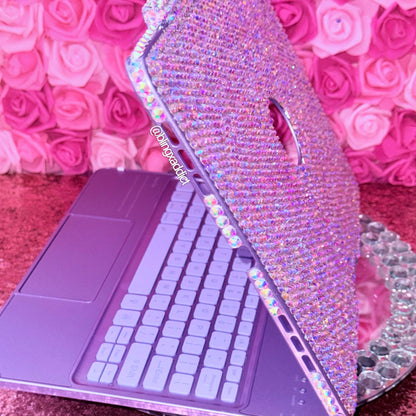 Custom Bling iPad Keyboard Case | 360 Rotating RGB Backlit Keyboard | Luxury Sparkly  Bedazzled Tablet Cover | Handmade iPad Accessory